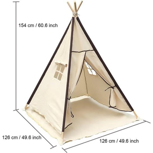 Natural Canvas Teepee Tent for Kids, Foldable Teepee Play Tent - Picture 2 of 6